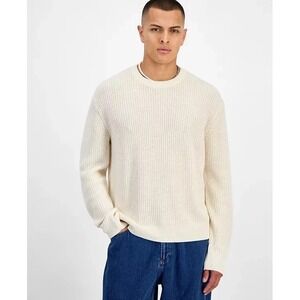 Mode of One Mens Shaker Stitch Crewneck Sweater Bleached Oak Off White Small NEW